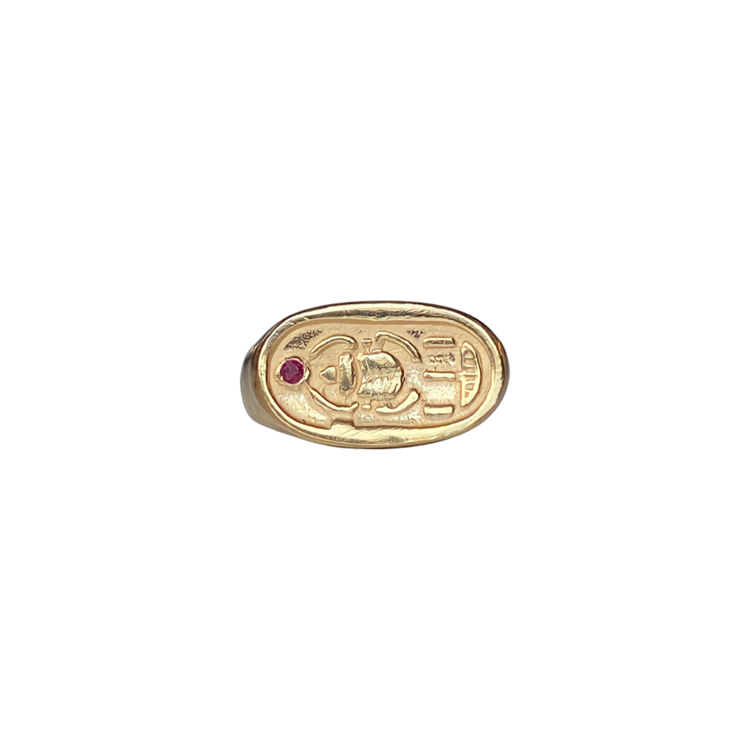 Solid 9K Yellow Gold Ruby Signet Ring