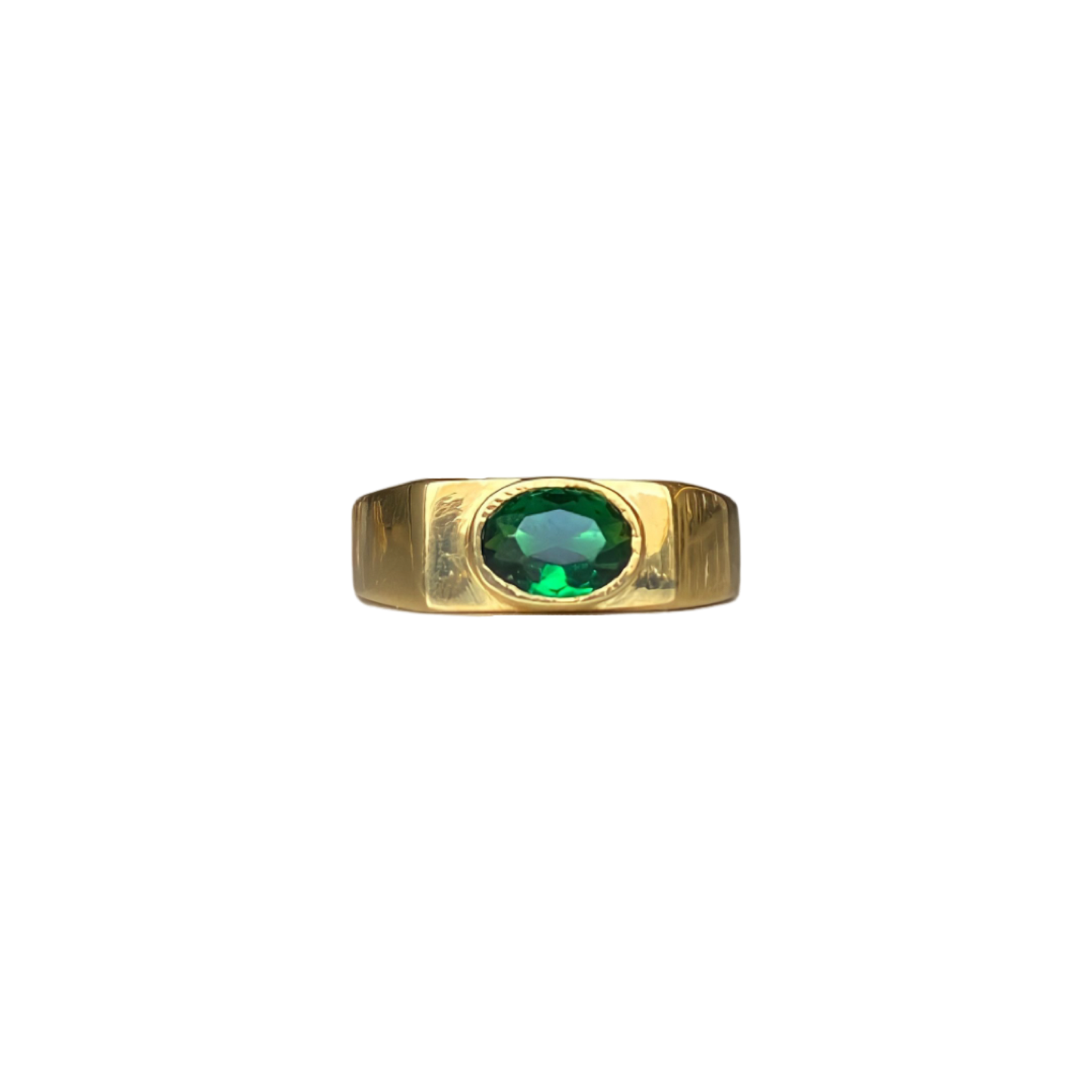 Solid 9K Yellow Gold Emerald Anubis Ring