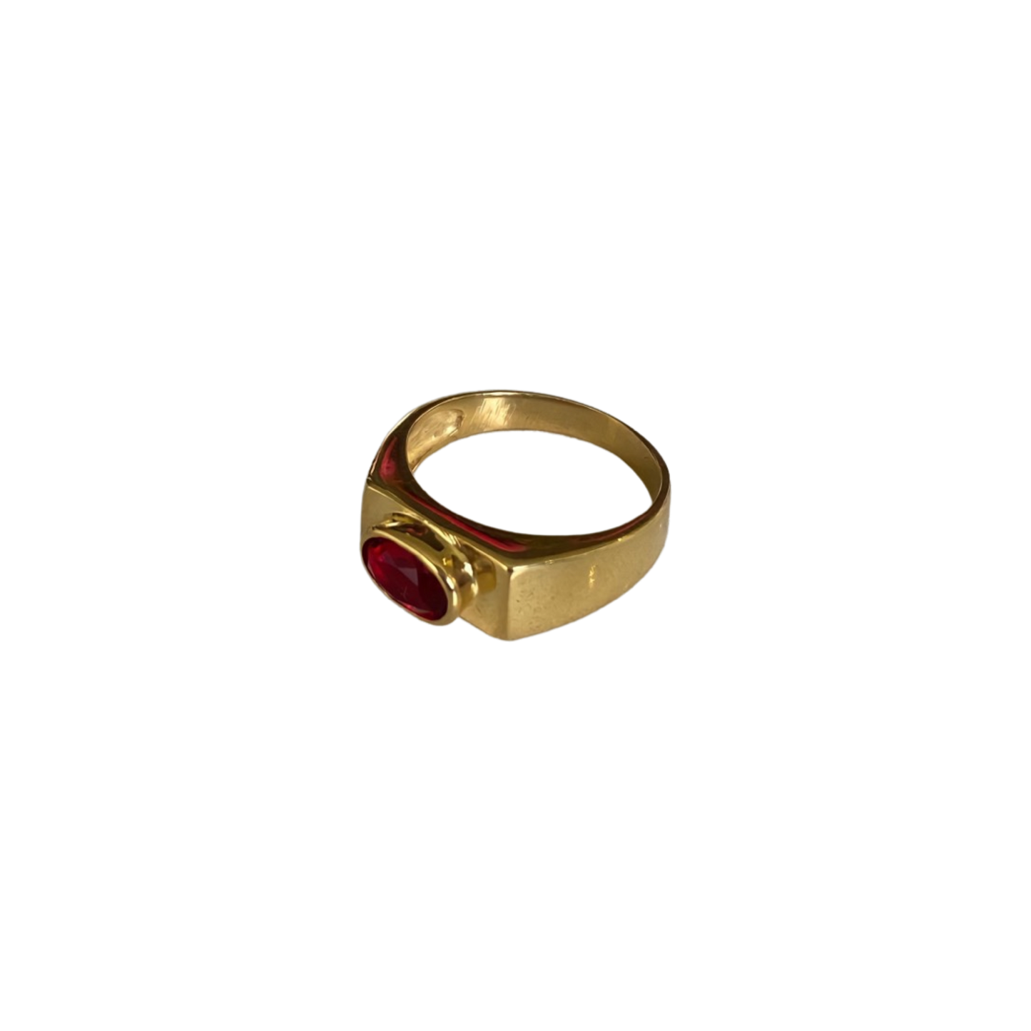 Solid 9K Yellow Gold Ruby Anubis Ring