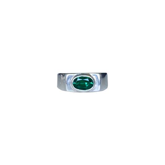 Sterling Silver Emerald Anubis Ring